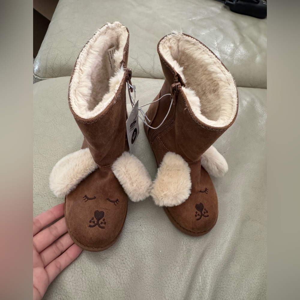 Cat and Jack Furry Winter kids Boots faux fur, size 12, brown, bunny ears theme